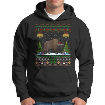 Bison Animal Lover Xmas Gift Ugly Bison Christmas Men Hoodie Graphic Print Hooded Sweatshirt - Seseable