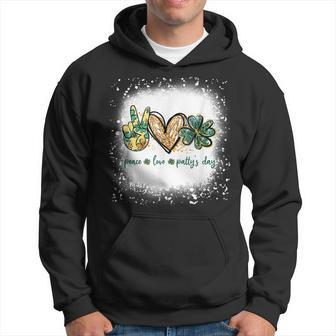 Bleached Peace Love Pattys Day St Patricks Day Shamrock Hoodie - Seseable