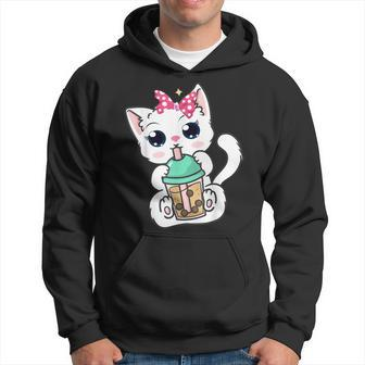 Boba Tea Cat Bubble Tea Cat Milk Tea Kawaii Anime Cat Hoodie - Seseable