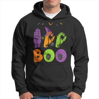 Boo Hands American Sign Language Pride Asl Halloween Men Hoodie Graphic Print Hooded Sweatshirt - Thegiftio UK