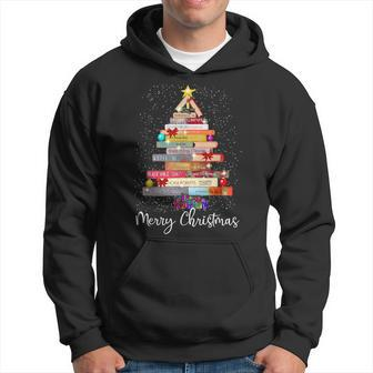 Book Christmas Tree For Book Lover Librarian Teachers Xmas Men Hoodie Graphic Print Hooded Sweatshirt - Thegiftio UK