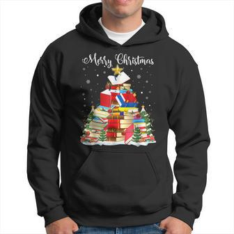 Books Christmas Tree Reading Book Lover Pajama Men Hoodie - Thegiftio UK