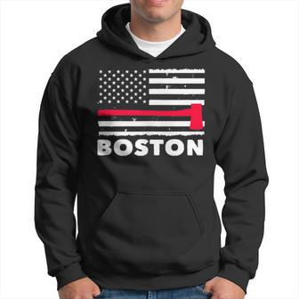 Boston Us Flag Pocket Firefighter Thin Red Line Fireman Gift Hoodie - Seseable