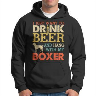 Boxer Dad Drink Beer Hang With Dog Funny Men Vintage Hoodie - Seseable