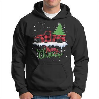 Buffalo Plaid Christmas Tree Red Truck Cute Xmas Gift Men Hoodie Graphic Print Hooded Sweatshirt - Seseable