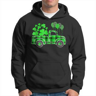 Buffalo Plaid Shamrock Vintage Truck Happy St Patricks Day Hoodie - Thegiftio