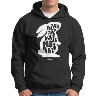 Bunny Illustration With Quote Follow The White Rabbit Hoodie | Mazezy