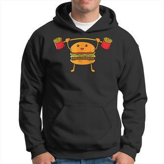 Burger Lifting Fries Funny Food Pun Snatch Squat Barbell Men Hoodie Graphic Print Hooded Sweatshirt - Seseable
