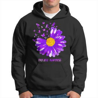 Butterfly Purple Ribbon Sunflower Overdose Awareness Men Hoodie Graphic Print Hooded Sweatshirt - Seseable