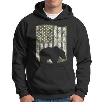 Camo Us Flag Bear Grizzly Camoflage Hunting Hunter Dad Gift Men Hoodie Graphic Print Hooded Sweatshirt - Seseable