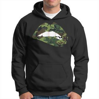 Camouflage Lips Mouth Military Kiss Me Biting Camo Kissing Hoodie - Seseable