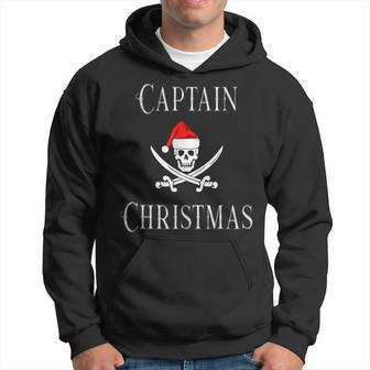 Captain Christmas Holiday Pirate Skull Santa Hat Boating Men Hoodie Graphic Print Hooded Sweatshirt - Seseable