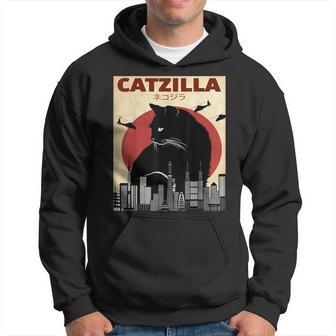 Catzilla Vintage Funny Cat Japanese Sunset Kitten Lover Hoodie | Mazezy