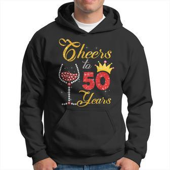 Cheers To 50 Years 1973 50Th Birthday Wine Diamond Funny Men Hoodie Graphic Print Hooded Sweatshirt - Thegiftio UK