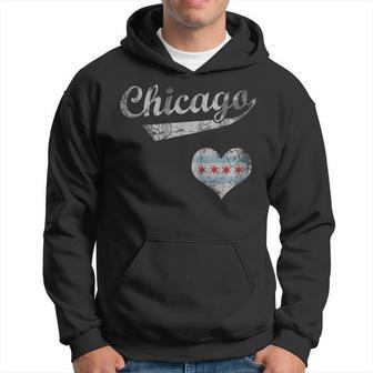 Chicago Flag Heart Love Vintage Distressed Hoodie - Seseable