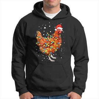 Chicken Christmas Lights With Santa Hat Xmas Funny Holiday Men Hoodie Graphic Print Hooded Sweatshirt - Seseable