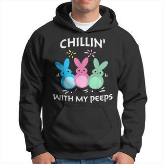 Chillin With My Peeps Colorful Bunny Rabbit Happy Easter Day Hoodie - Seseable