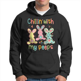 Chillin With My Peeps Squad Eggs Crew Bunny Funny Easter Day Hoodie | Mazezy