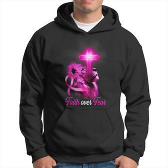 Christian Lion Cross Faith Over Fear Breast Cancer V2 Hoodie - Seseable