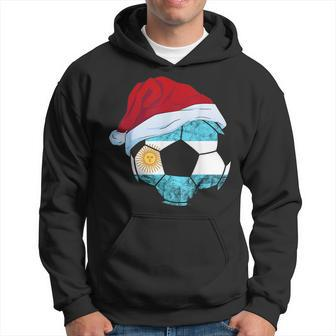 Christmas Argentina Ball Santa Hat Argentina Soccer Team Men Hoodie Graphic Print Hooded Sweatshirt - Seseable