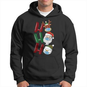 Christmas Ho Ho Ho Santa Reindeer Snowman Face Mask Pajama Men Hoodie Graphic Print Hooded Sweatshirt - Seseable