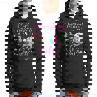 Christmas In July Flamingo Pink Santa Hat Camping Camper Men Hoodie Graphic Print Hooded Sweatshirt - Seseable