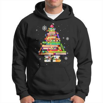 Christmas Library Tree Librarian Book Lover Men Hoodie Graphic Print Hooded Sweatshirt - Thegiftio UK