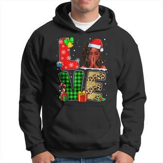 Christmas Love Black Women African American Santa Hat Pajama Men Hoodie Graphic Print Hooded Sweatshirt - Seseable