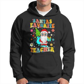 Christmas Santas Favorite Teacher Cute Santa Clause Pajama Men Hoodie Graphic Print Hooded Sweatshirt - Seseable