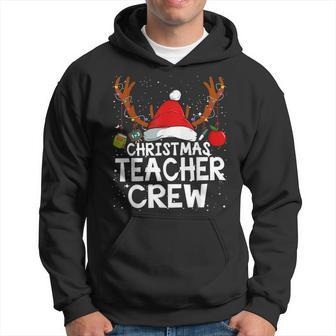 Christmas Teacher Crew Santa Hat Reindeer Lights Men Women Men Hoodie Graphic Print Hooded Sweatshirt - Seseable