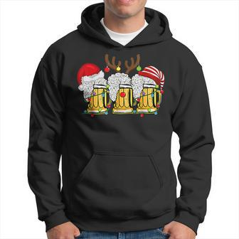 Christmas Three Glass Of Beer Lights Santa Hat Elf Antlers V2 Men Hoodie Graphic Print Hooded Sweatshirt - Seseable