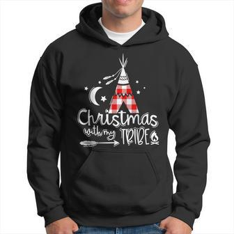 Christmas With My Tribe Red Plaid Family Matching Outfit Men Hoodie Graphic Print Hooded Sweatshirt - Seseable