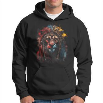 Colorful Lion Animal Portrait Graphic Hoodie | Mazezy