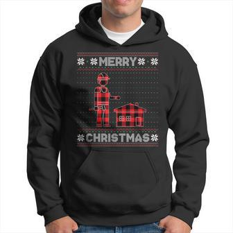 Construction Worker Christmas Red Plaid Ugly Sweater Party Men Hoodie Graphic Print Hooded Sweatshirt - Thegiftio UK