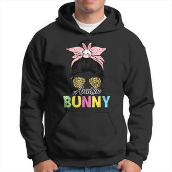 Cool Happy Easter Day Auntie Bunny Leopard Messy Bun Family Hoodie - Seseable