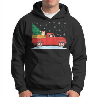 Corgi Christmas Tree Truck Vintage Christmas Truck Men Hoodie Graphic Print Hooded Sweatshirt - Seseable