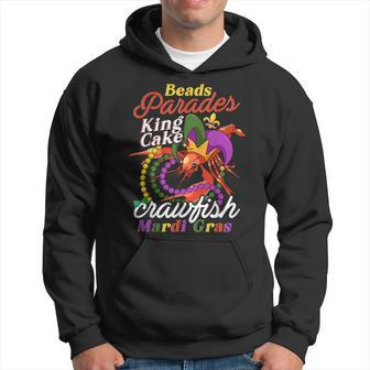 Crawfish With Jester Hat & Bead Necklaces Funny Mardi Gras Men Hoodie Graphic Print Hooded Sweatshirt - Seseable