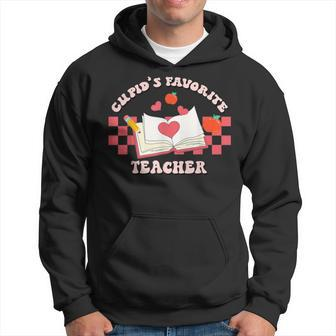 Cupids Favorite Teacher Happy Valentines Day Retro Groovy Hoodie - Seseable