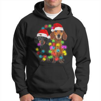 Cute Dachshund String Light Christmas Tree Xmas Light Dog Men Hoodie Graphic Print Hooded Sweatshirt - Seseable