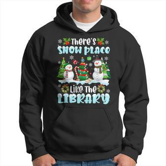 Cute Librarian Christmas Theres Snow Place Like The Library Men Hoodie Graphic Print Hooded Sweatshirt - Thegiftio UK