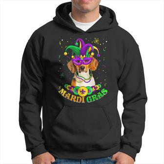 Cute Mardi Gras Beagle Dog Dad Dog Mom Mask Beads Hoodie | Mazezy UK