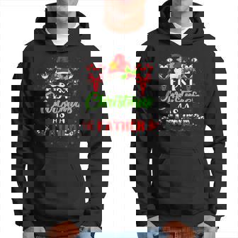 Cute Santa Hat First Christmas As A Father Snowflake Pajama Men Hoodie - Thegiftio