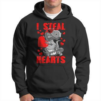 Cute T Rex Holding Heart I Steal Hearts Funny Valentines Day Men Hoodie Graphic Print Hooded Sweatshirt - Seseable