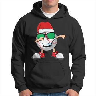 Dabbing Baseball Ball Santa Hat Sunglasses Funny Christmas Men Hoodie Graphic Print Hooded Sweatshirt - Seseable