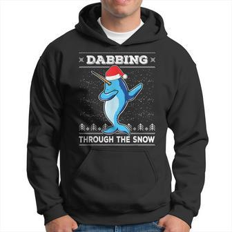 Dabbing Through The Snow Narwhal Dab Ugly Christmas Sweater Men Hoodie Graphic Print Hooded Sweatshirt - Seseable