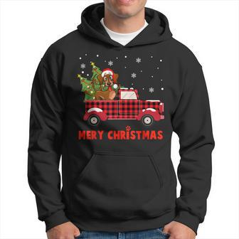 Dachshund Dog Christmas Truck Tree Mom Dad Dog Men Hoodie Graphic Print Hooded Sweatshirt - Thegiftio UK