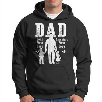 Dad A Sons First Hero A Daughters First Love Daddy Papa Pops Hoodie | Mazezy CA