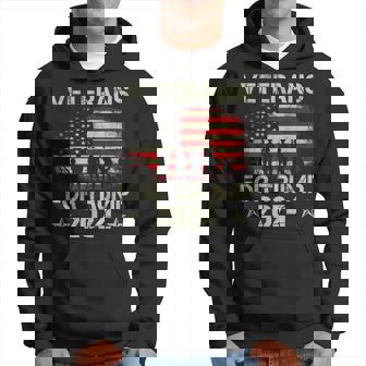 Dad Grandpa Veterans For Trump 2024 American Flag Vintage Hoodie | Mazezy