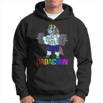 Dadacorn Manly Unicorn Weightlifting Muscle Fathers Day Gift Men Hoodie Graphic Print Hooded Sweatshirt - Seseable