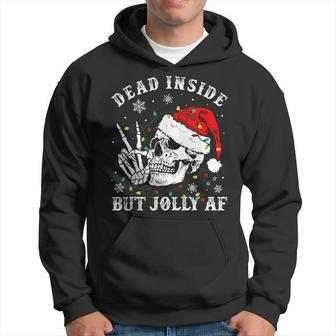 Dead Inside But Jolly Af Skeleton Santa Christmas Pajamas Men Hoodie Graphic Print Hooded Sweatshirt - Seseable